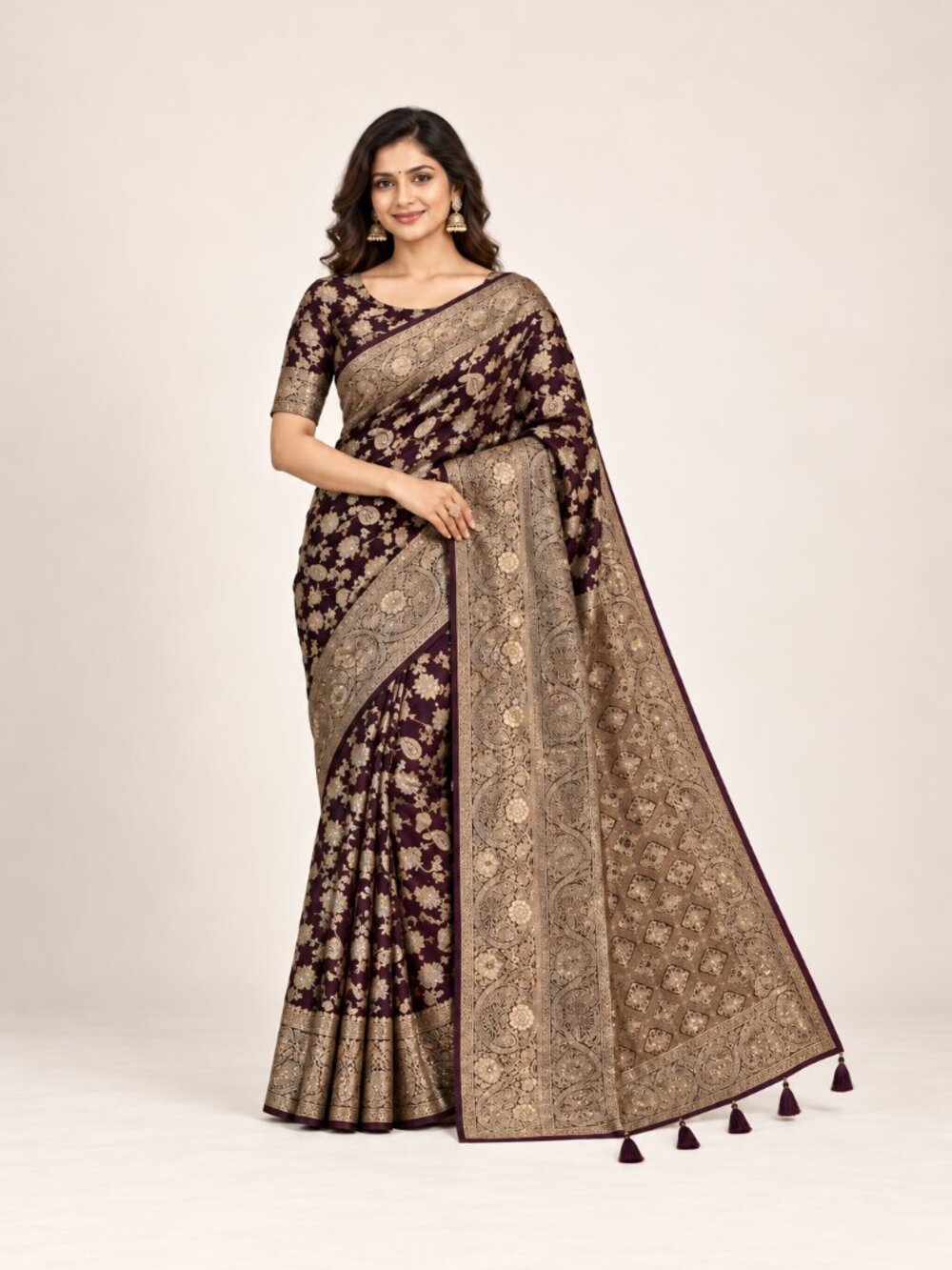 Satin Soft Banarasi Saree with Unstitched Blouse, Cultural Wear for Women